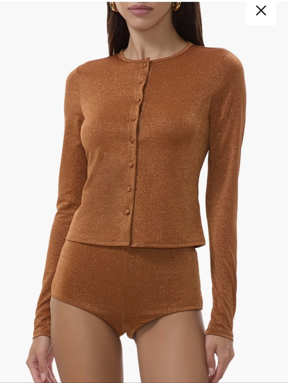 AFRM Linsa Bronze Metallic Long Sleeve Button Up Cardigan Size XS NWT
